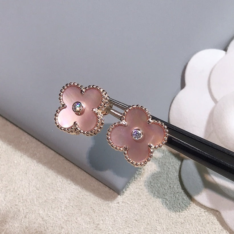 Van Cleef & Arpels CLOVER PINK GOLD MOP EARRINGS