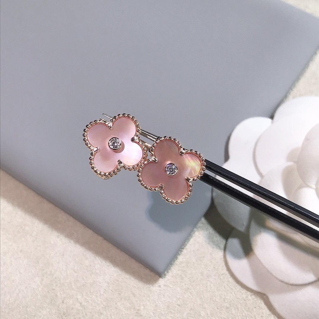 Van Cleef & Arpels CLOVER PINK GOLD MOP EARRINGS