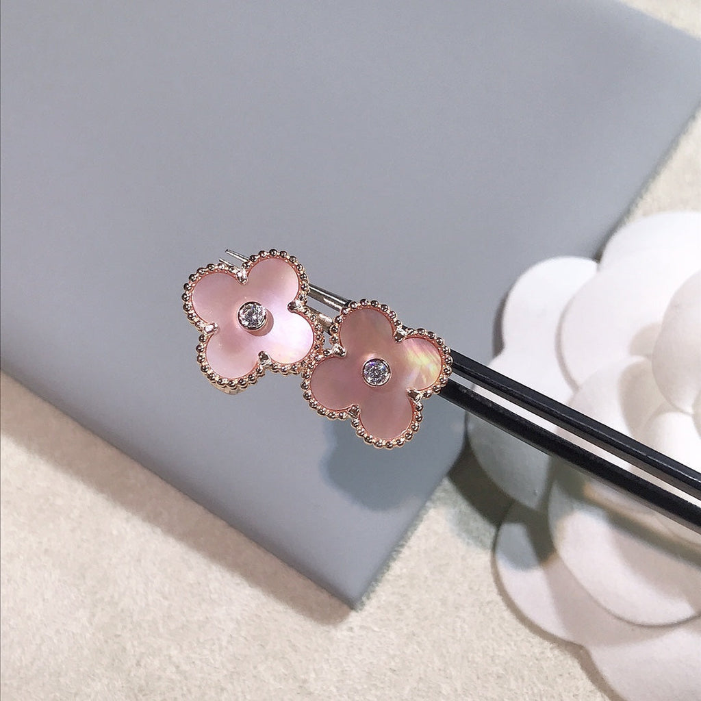 Van Cleef & Arpels CLOVER GOLD PINK MOP EARRINGS