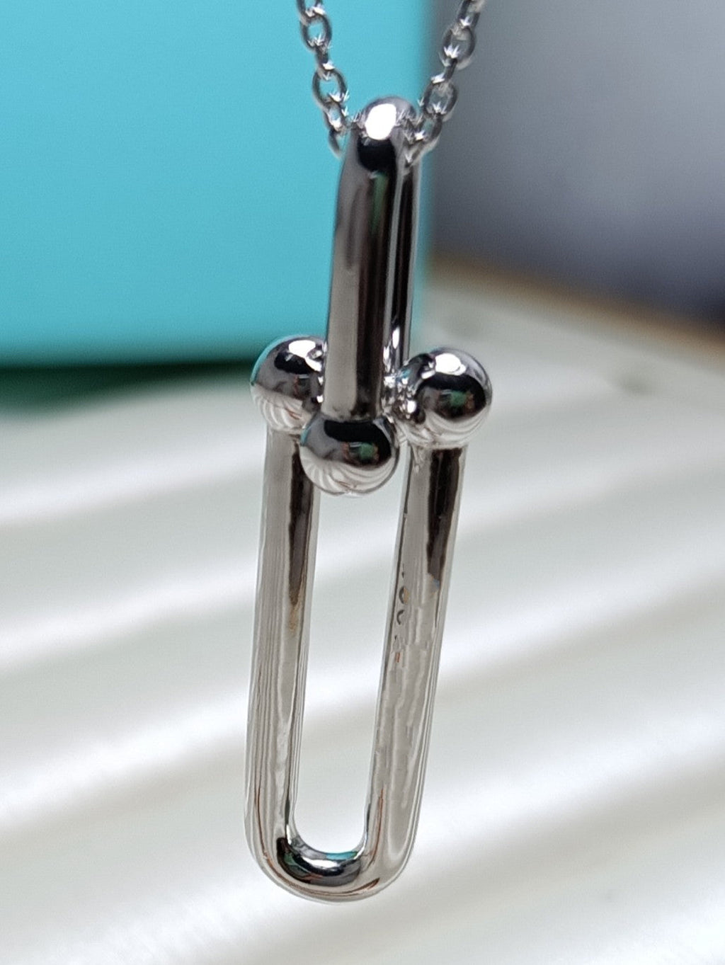 TIFFANY HARDWEAR DROP DOUBLE LINK PEDANT NECKLACE