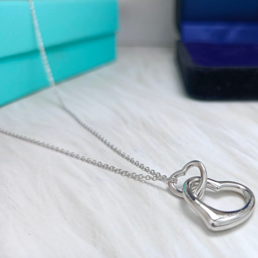 TIFFANY DOUBLE HEART SILVER NECKLACE