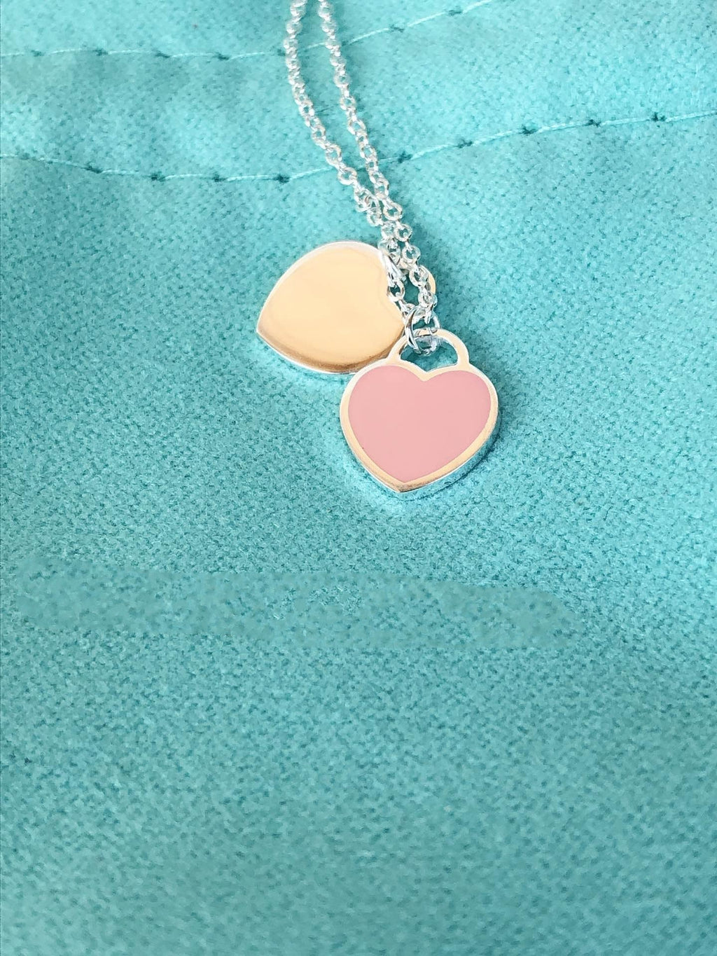 TIFFANY DOUBLE HEART PEDANT SILVER NECKLACE
