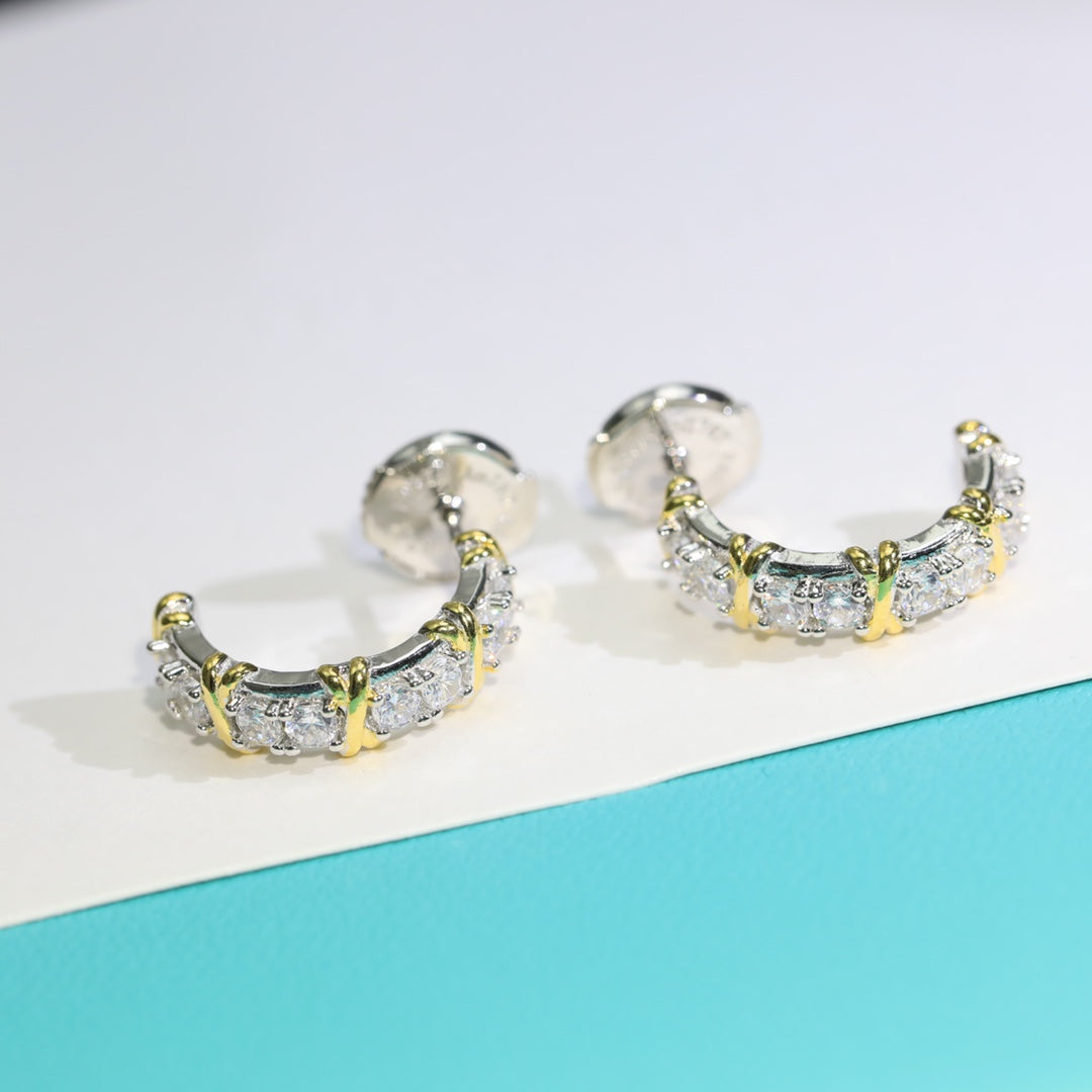 TIFFANY TWENTY STONE HOOP GOLD EARRINGS