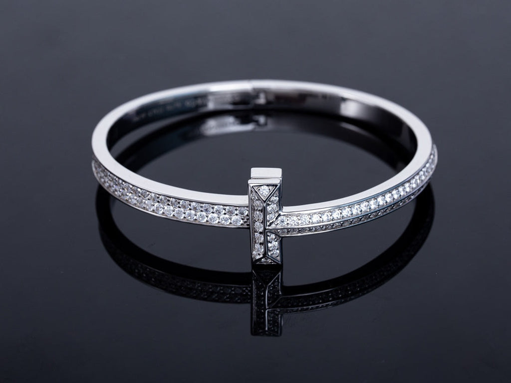 TIFFANY WIDE DIAMONDS HINGED BANGLE SILVER