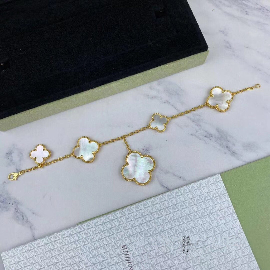Van Cleef & Arpels MAGIC CLOVER MOP PINK GOLD BRACELET 5 MOTIFS