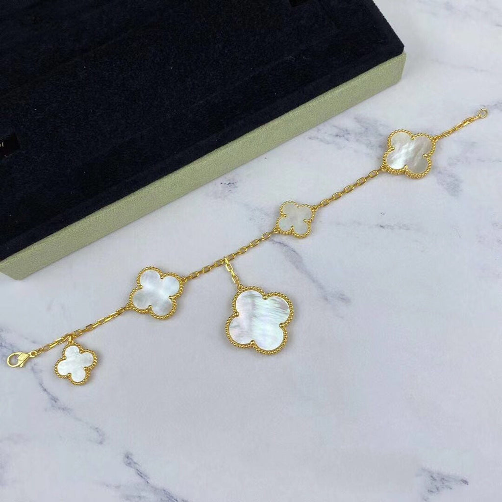 Van Cleef & Arpels MAGIC CLOVER MOP PINK GOLD BRACELET 5 MOTIFS