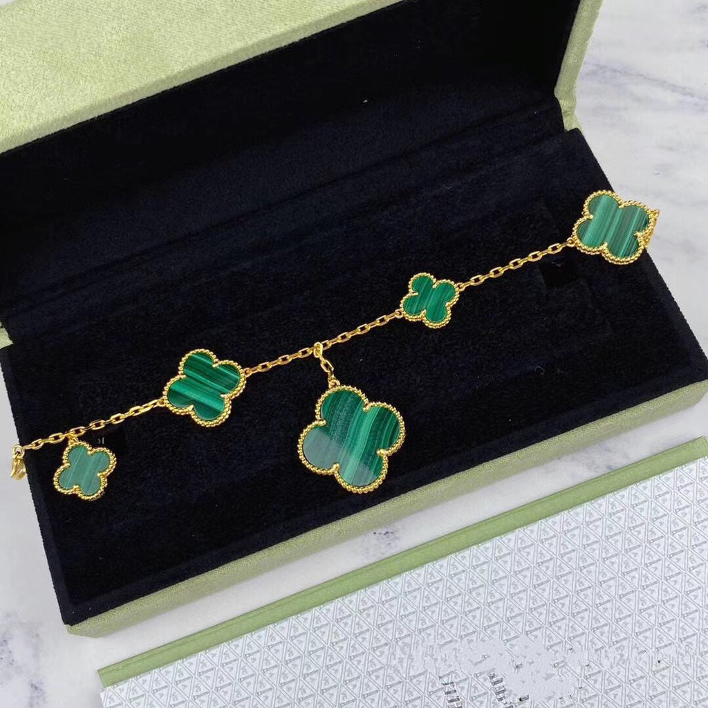 Van Cleef & Arpels MAGIC CLOVER MALACHITE GOLD BRACELET 5 MOTIFS