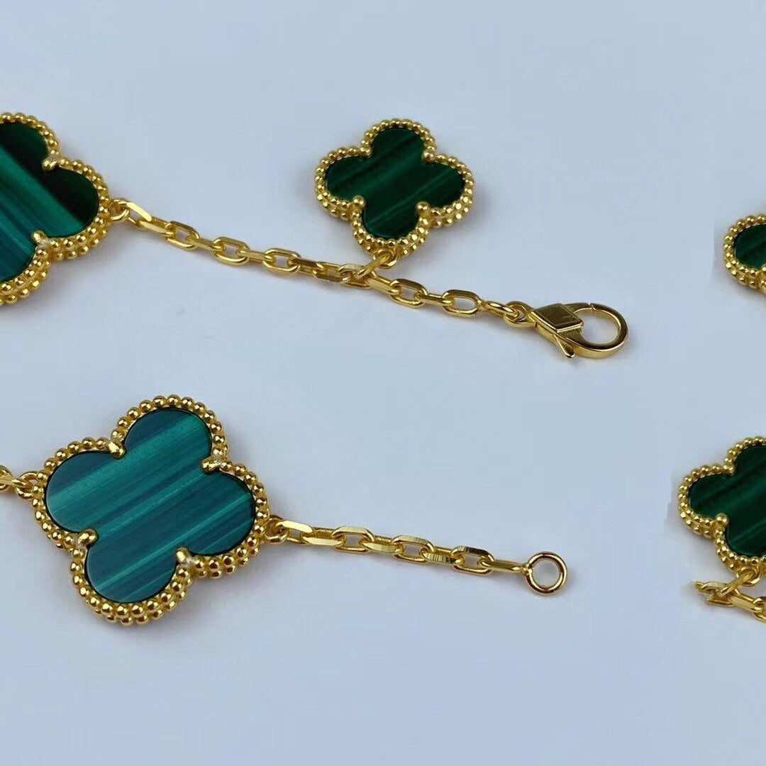 Van Cleef & Arpels MAGIC CLOVER MALACHITE GOLD BRACELET 5 MOTIFS