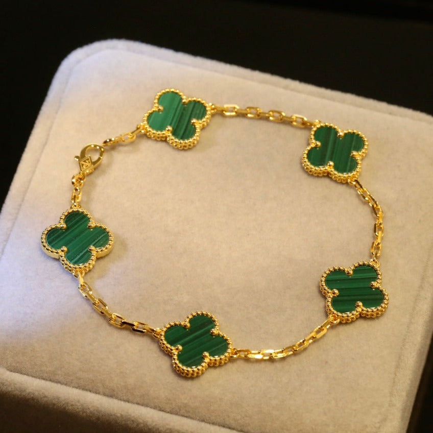 Van Cleef & Arpels CLOVER MALACHITE BRACELET 5 MOTIFS