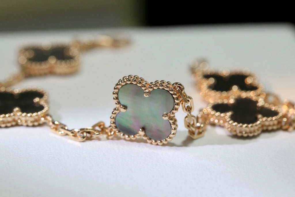 Van Cleef & Arpels CLOVER BLACK MOP PINK GOLD BRACELET 5 MOTIFS