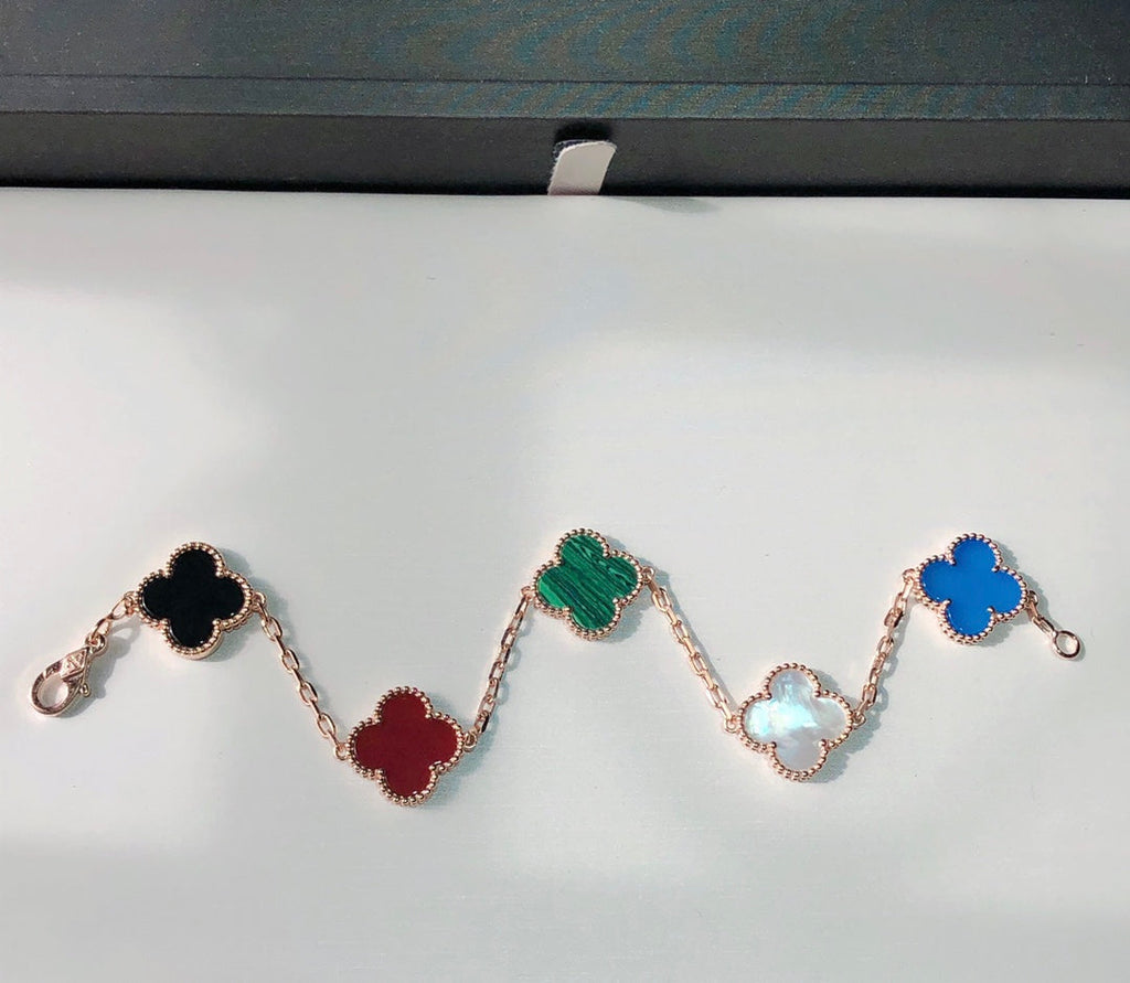 Van Cleef & Arpels CLOVER MULTICOLOR PINK GOLD BRACELET 5 MOTIFS