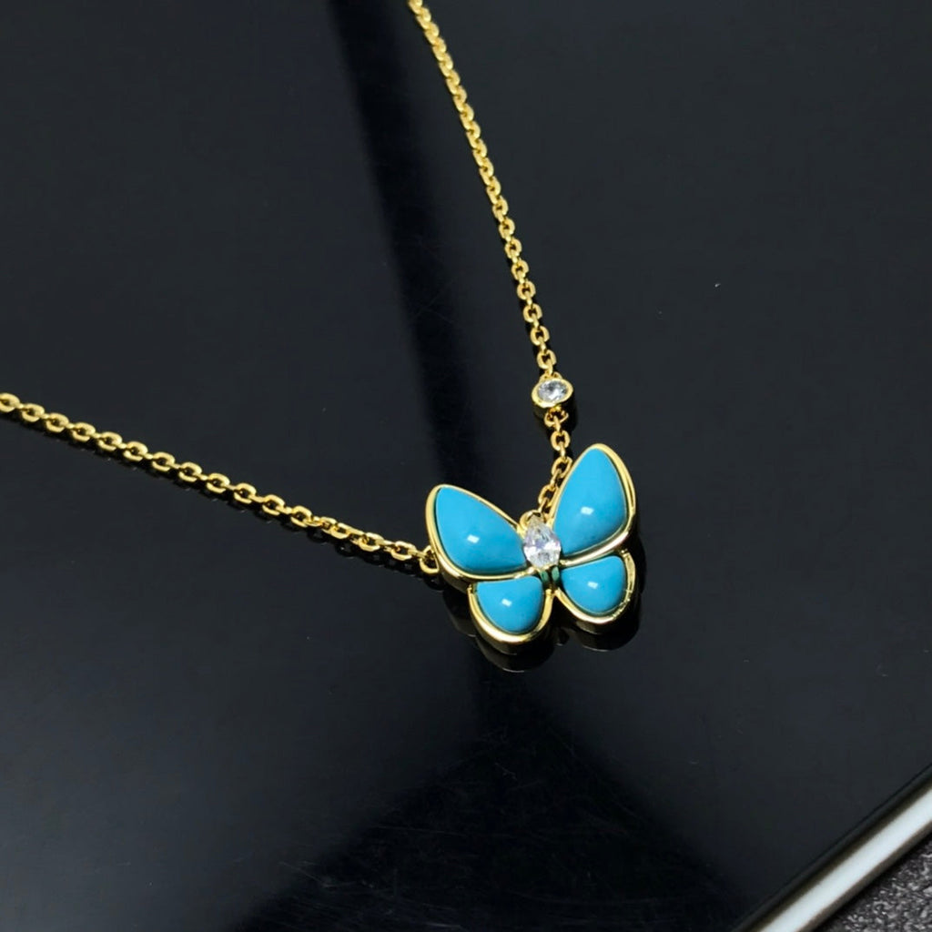 Van Cleef & Arpels BUTTERFLY TURQUOISE GOLD NECKLACE