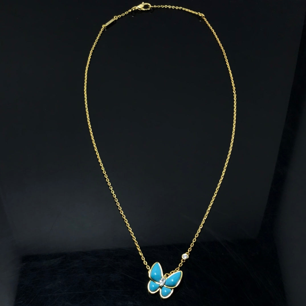 Van Cleef & Arpels BUTTERFLY TURQUOISE GOLD NECKLACE
