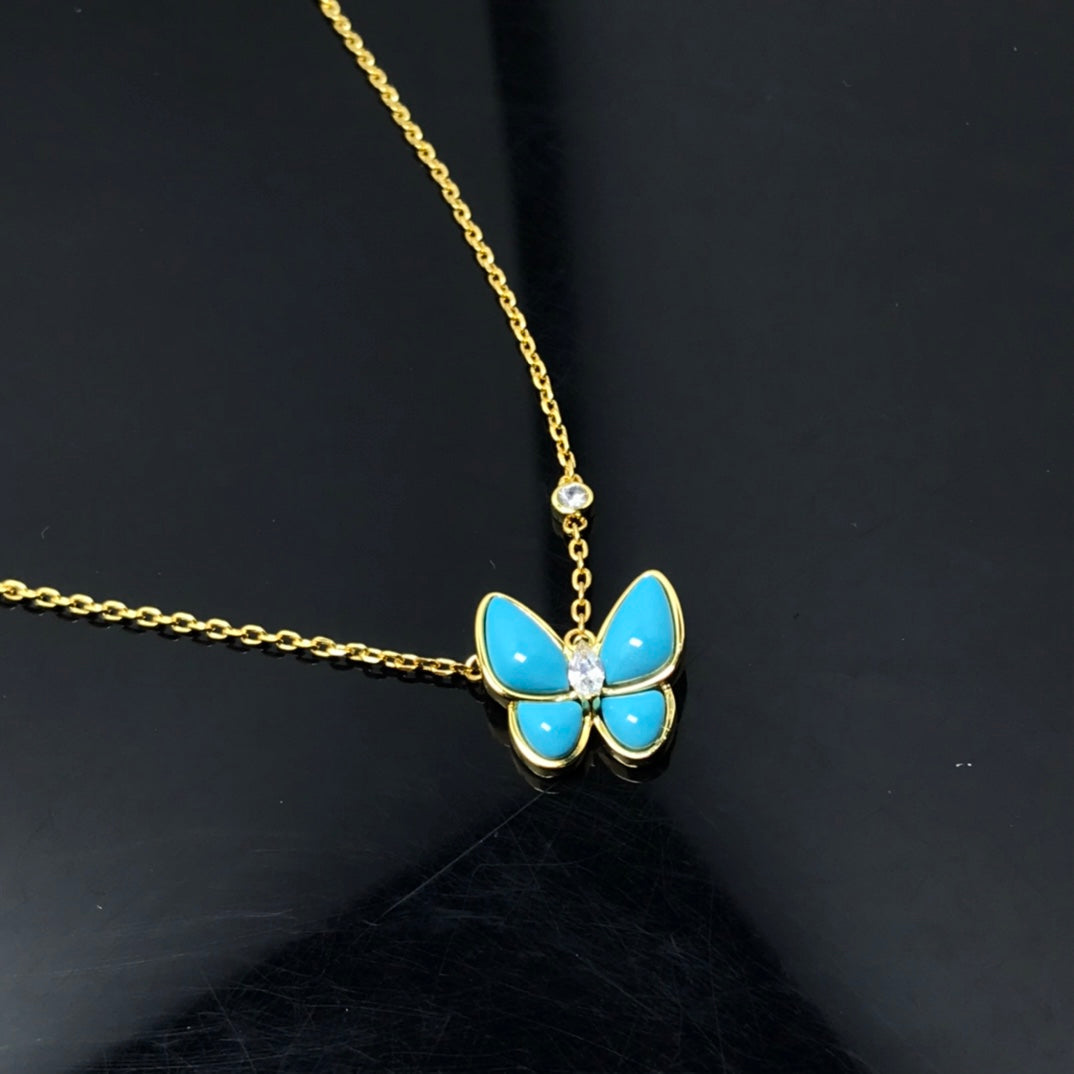 Van Cleef & Arpels BUTTERFLY TURQUOISE GOLD NECKLACE