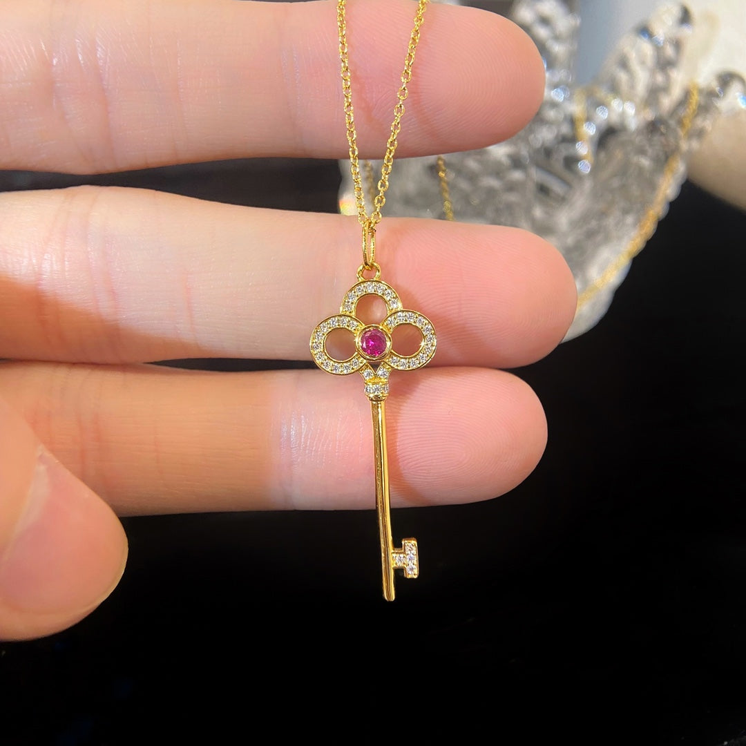 TIFFANY FLORET KEY PEDANT NECKLACE PINK DIAMOND