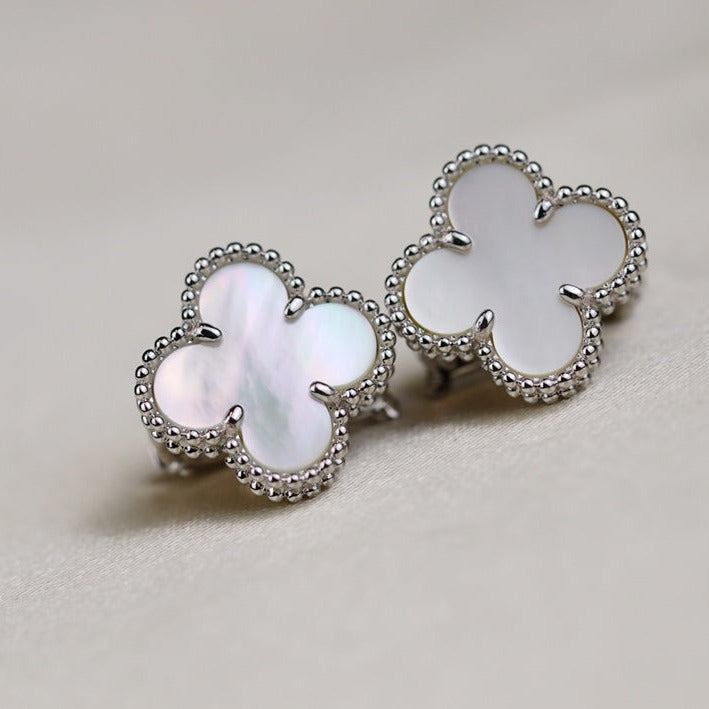 Van Cleef & Arpels VINTAGE CLOVER SILVER MOP EARRINGS