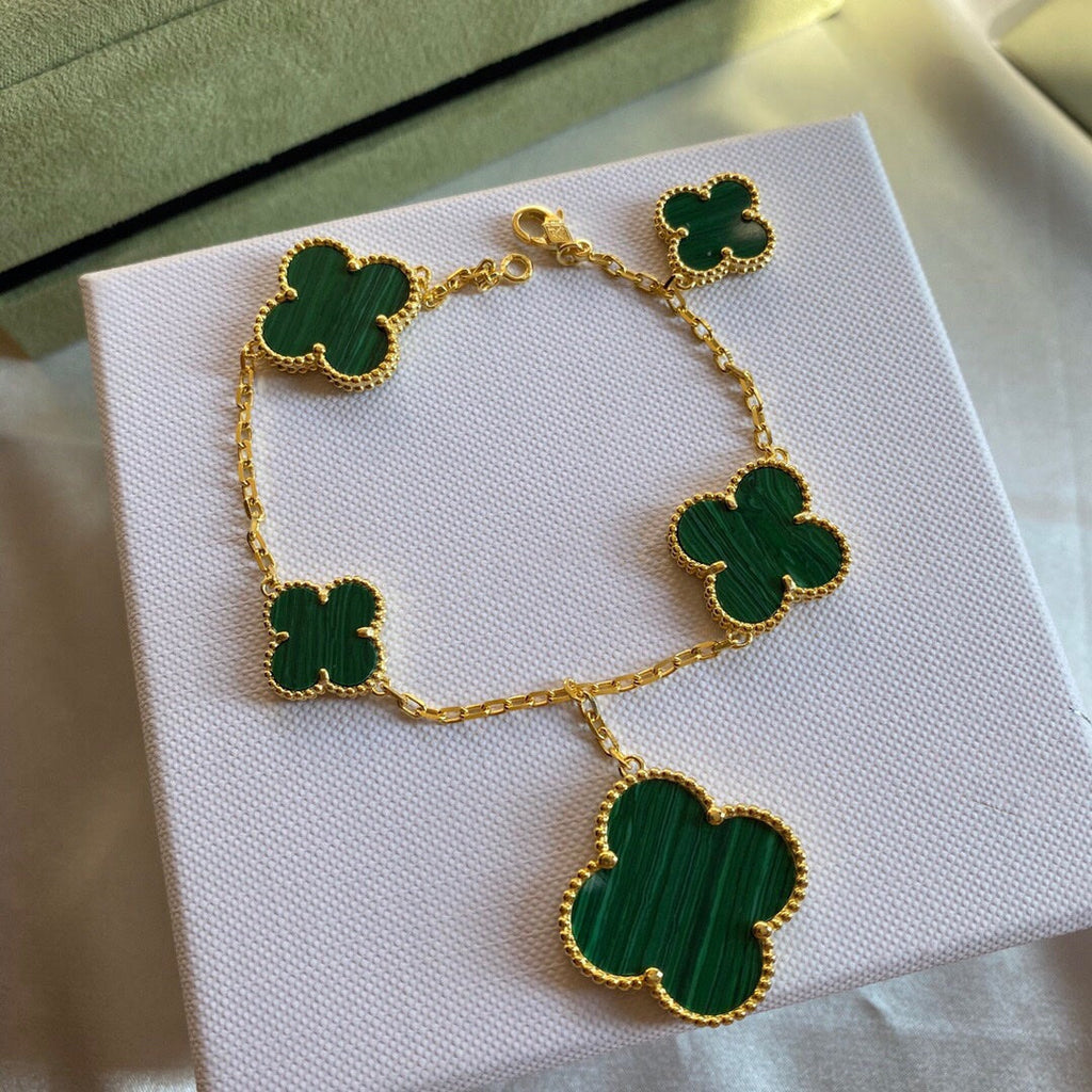 Van Cleef & Arpels CLOVER BRACELET 5 MOTIFS MALACHITE GOLD