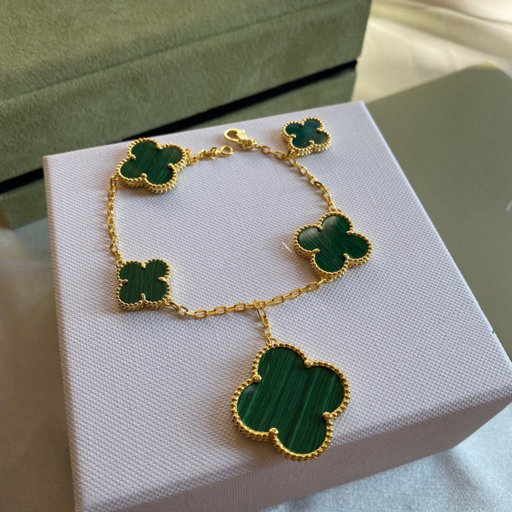 Van Cleef & Arpels CLOVER BRACELET 5 MOTIFS MALACHITE GOLD