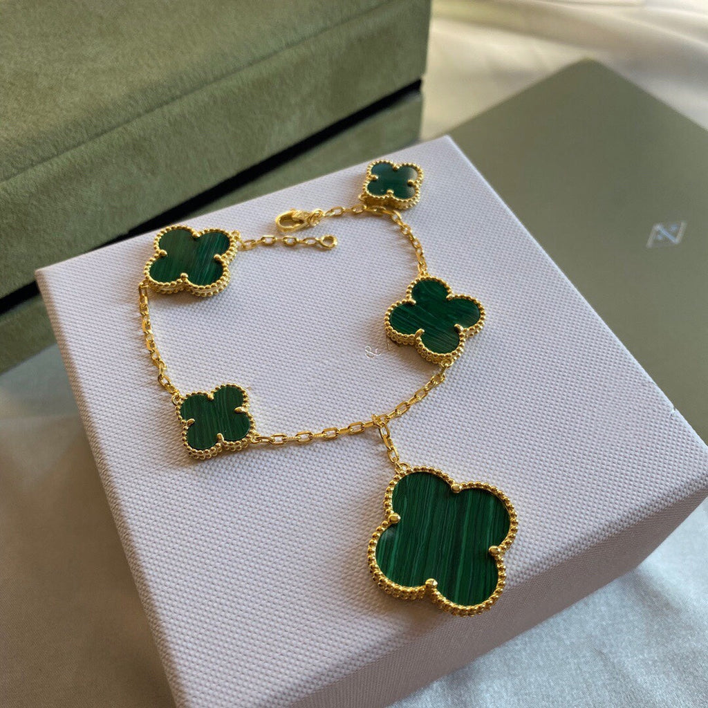 Van Cleef & Arpels CLOVER BRACELET 5 MOTIFS MALACHITE GOLD