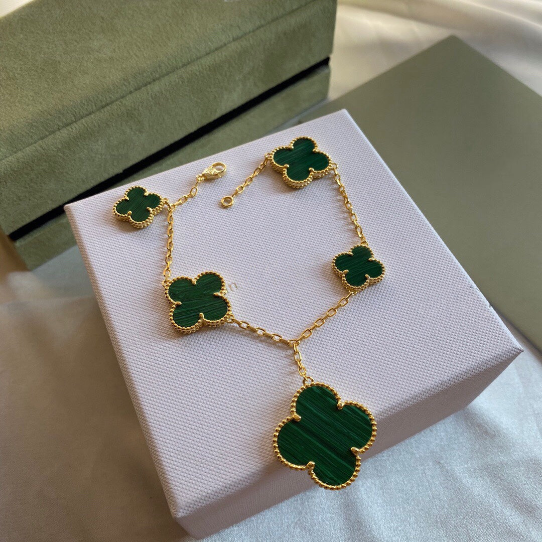 Van Cleef & Arpels CLOVER BRACELET 5 MOTIFS MALACHITE GOLD