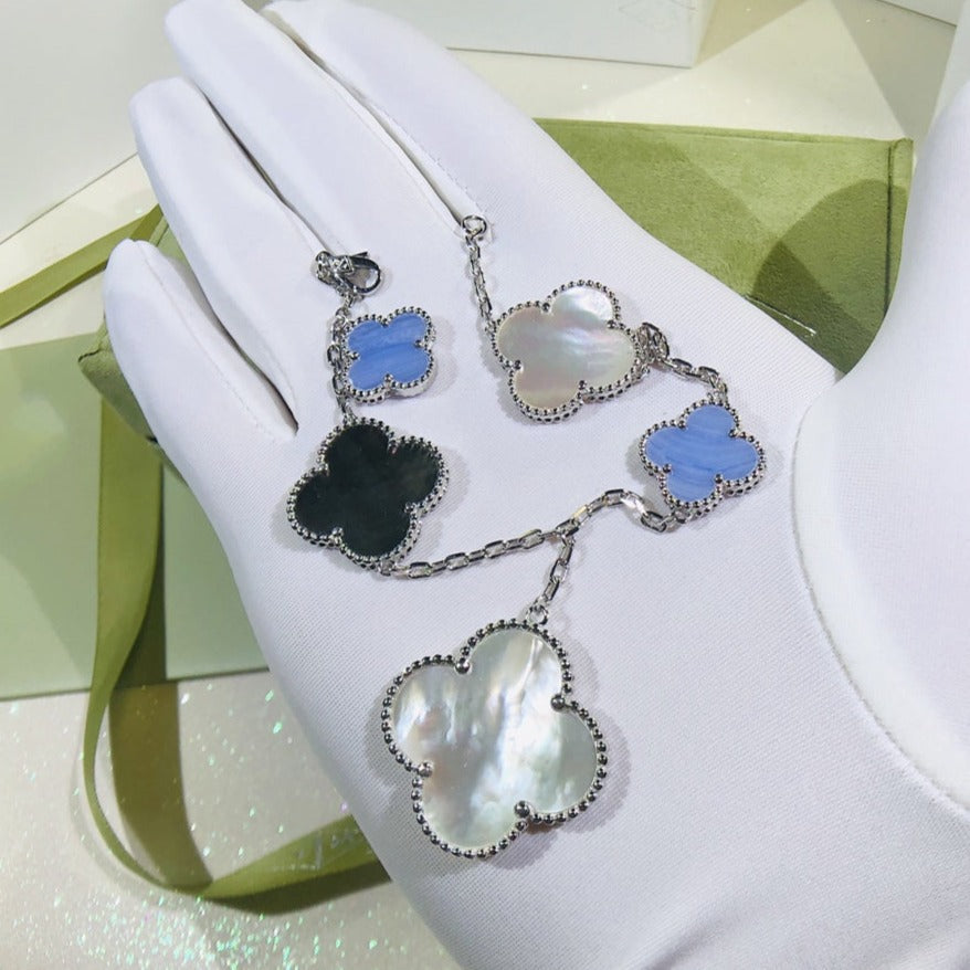 Van Cleef & Arpels CLOVER BRACELET 5 MOTIFS SILVER MOP ONYX