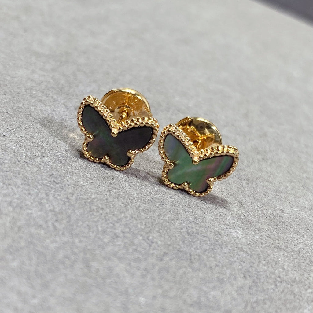 Van Cleef & Arpels BUTTERFLY DARK MOP GOLD EARRINGS
