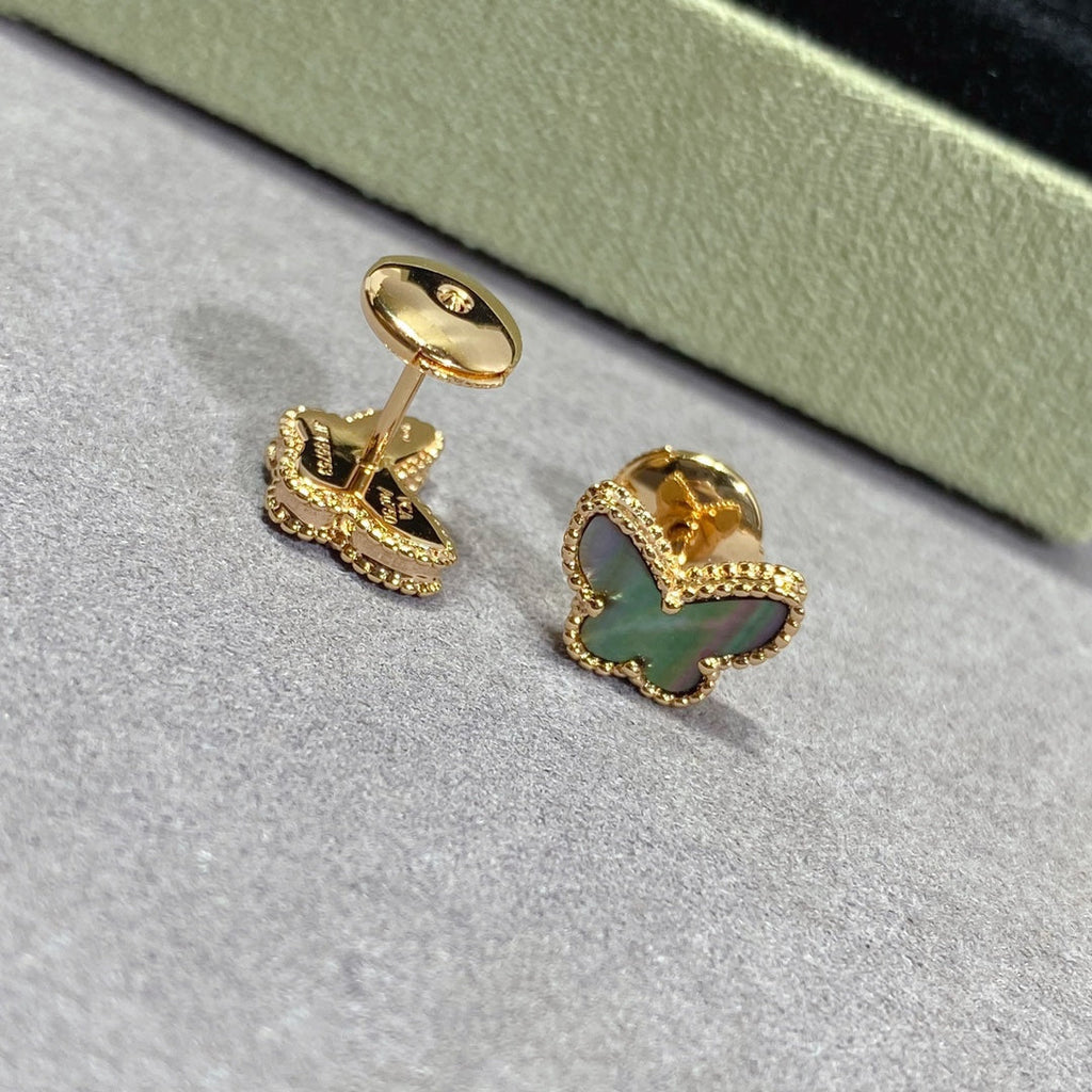 Van Cleef & Arpels BUTTERFLY DARK MOP GOLD EARRINGS