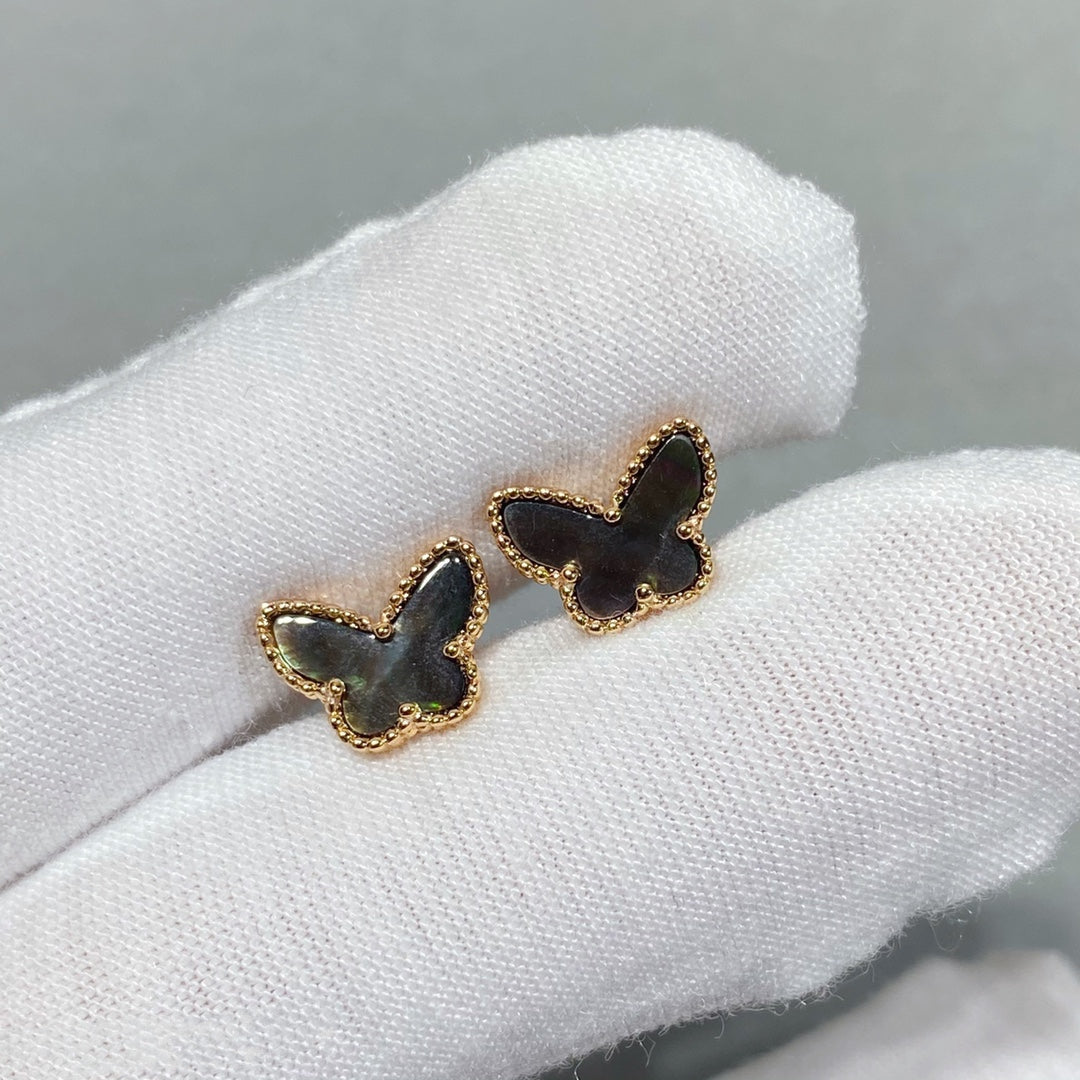 Van Cleef & Arpels BUTTERFLY DARK MOP GOLD EARRINGS