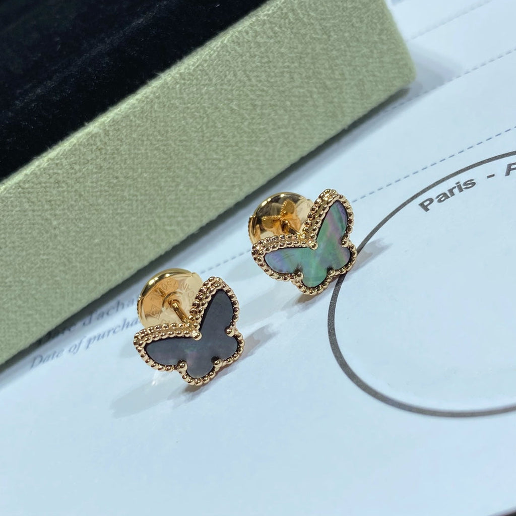 Van Cleef & Arpels BUTTERFLY DARK MOP GOLD EARRINGS