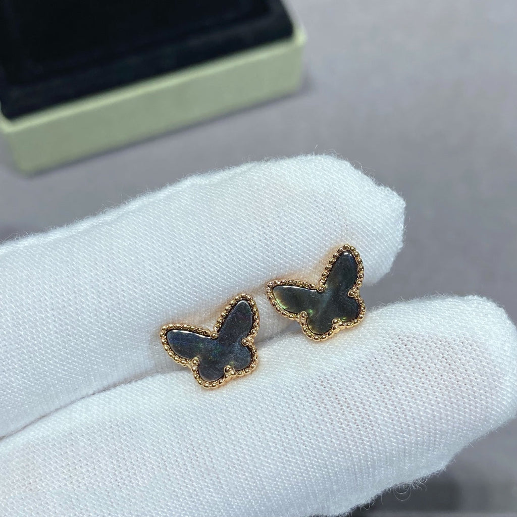 Van Cleef & Arpels BUTTERFLY DARK MOP GOLD EARRINGS