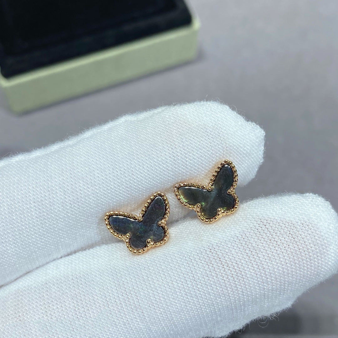 Van Cleef & Arpels BUTTERFLY DARK MOP GOLD EARRINGS