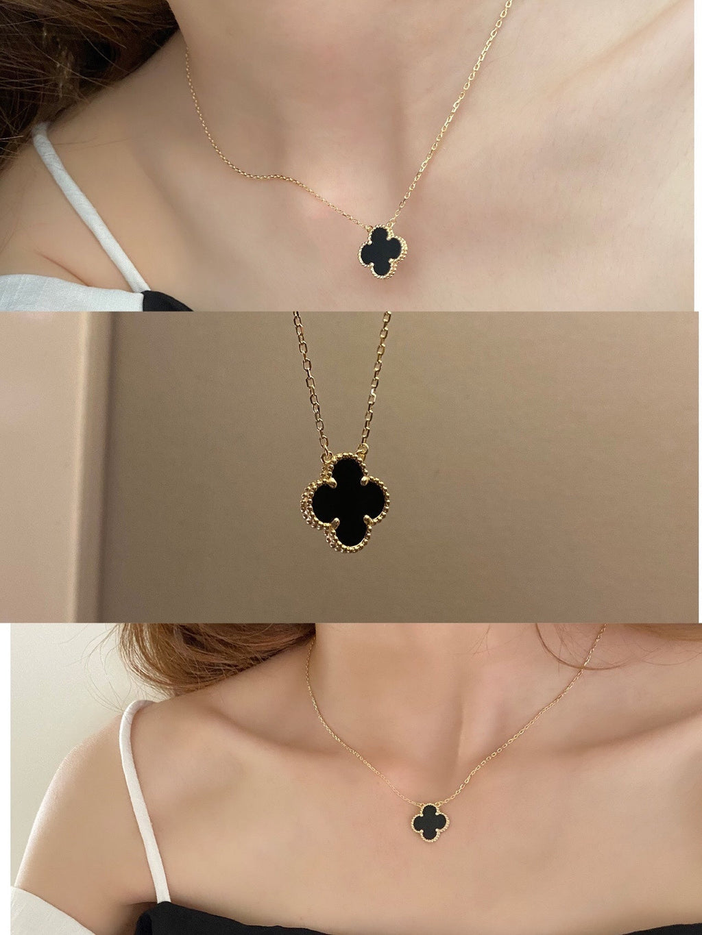 Van Cleef & Arpels CLOVER PEDANT ONYX NECKLACE