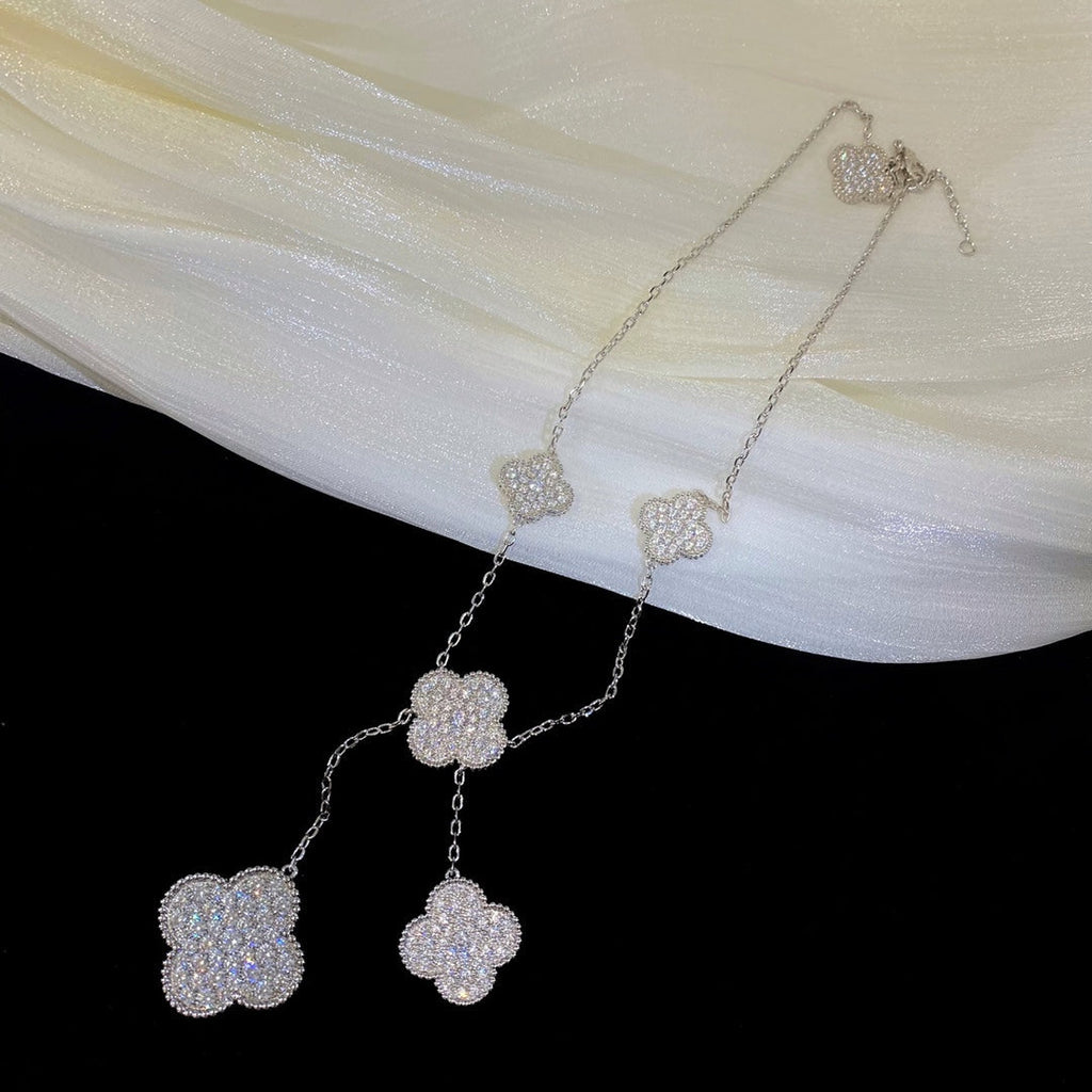 Van Cleef & Arpels CLOVER 6 MOTIFS SILVER DIAMONDS NECKLACES