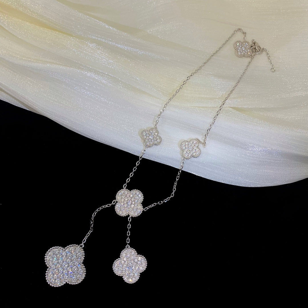 Van Cleef & Arpels CLOVER 6 MOTIFS SILVER DIAMONDS NECKLACES