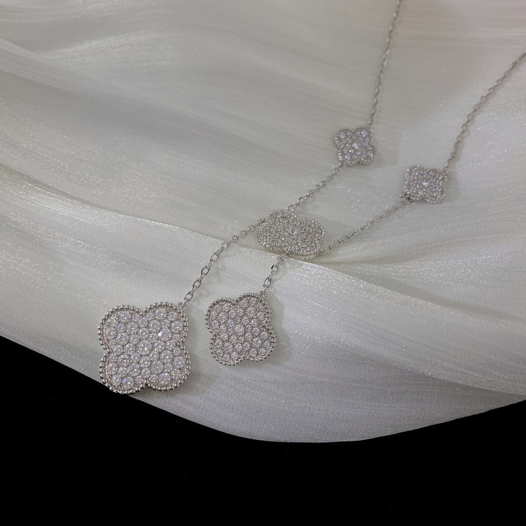 Van Cleef & Arpels CLOVER 6 MOTIFS SILVER DIAMONDS NECKLACES