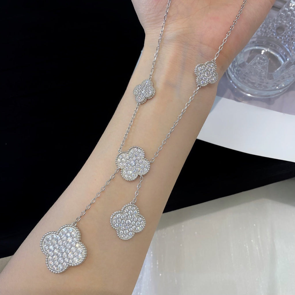 Van Cleef & Arpels CLOVER 6 MOTIFS SILVER DIAMONDS NECKLACES
