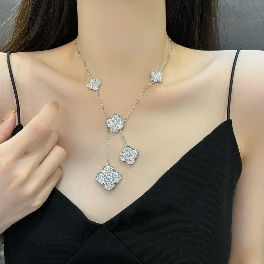 Van Cleef & Arpels CLOVER 6 MOTIFS SILVER DIAMONDS NECKLACES