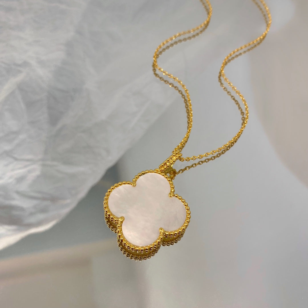 Van Cleef & Arpels CLOVER PINK MOP GOLD NECKLACE