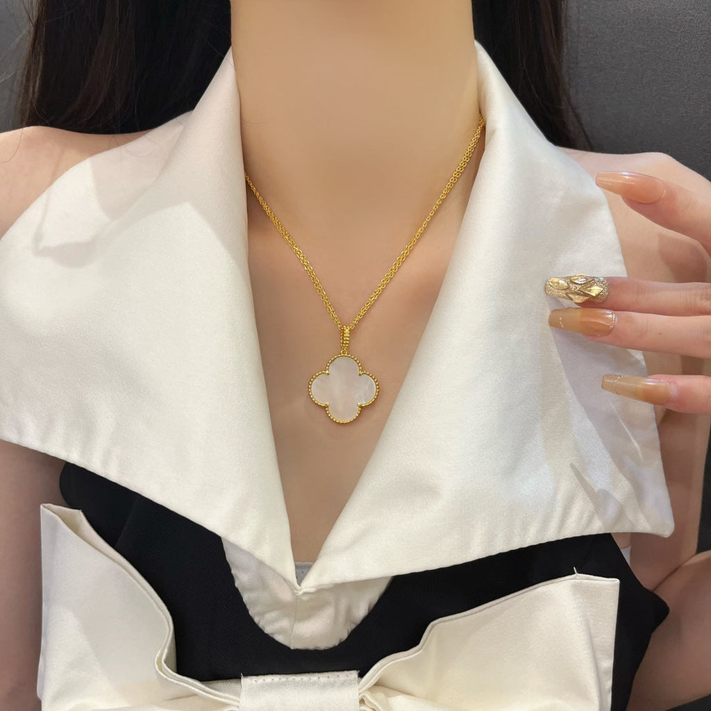 Van Cleef & Arpels CLOVER PINK MOP GOLD NECKLACE