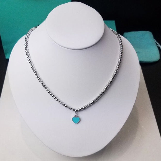 TIFFANY HEART PEDANT SILVER BALL CHAIN NECKLACE