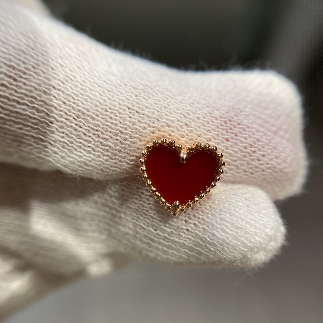 Van Cleef & Arpels HEART CARNELIAN PINK GOLD STUD EARRINGS