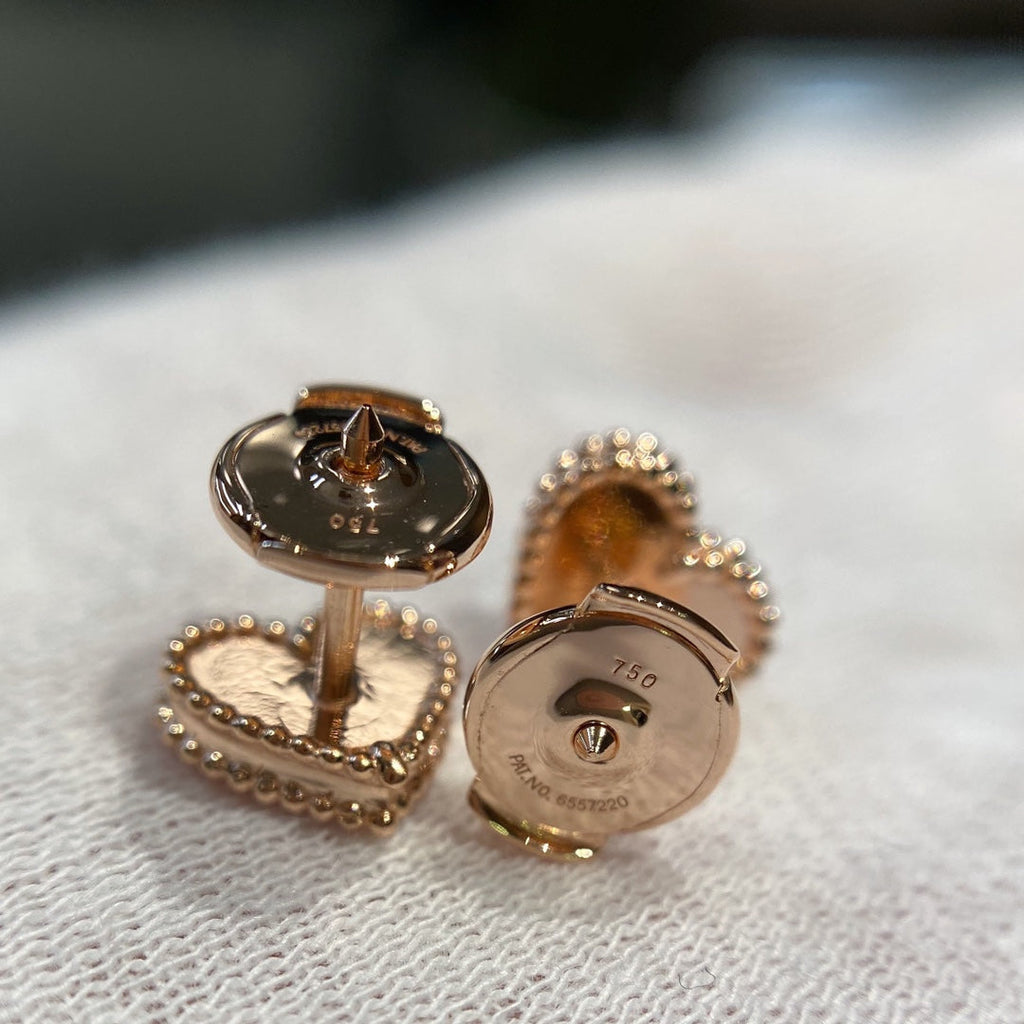 Van Cleef & Arpels HEART CARNELIAN PINK GOLD STUD EARRINGS
