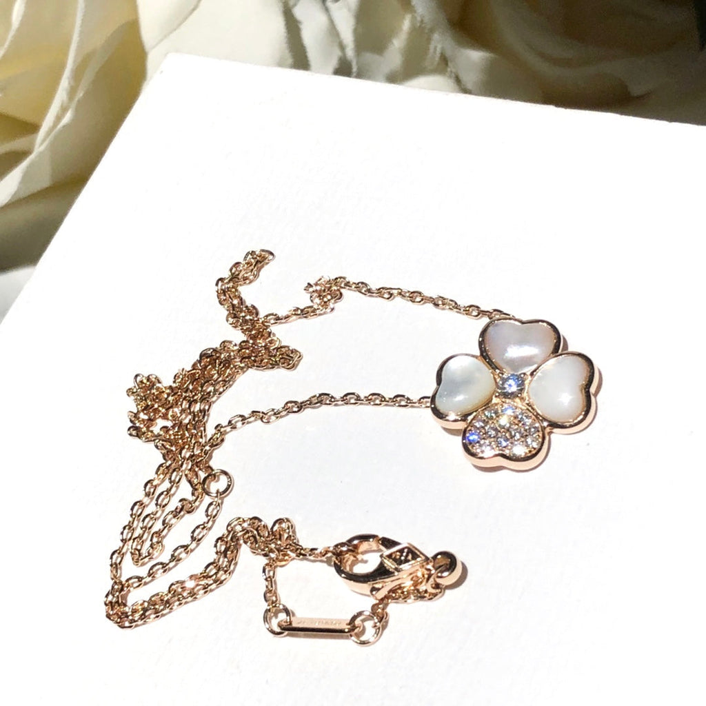 Van Cleef & Arpels CLOVER MOP DIAMOND PINK GOLD NECKLACE