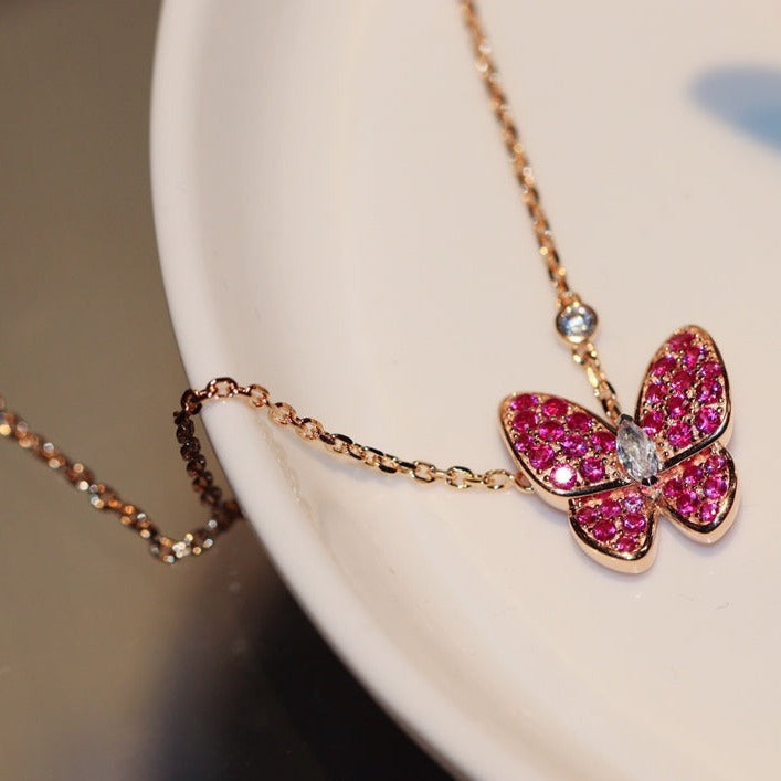 Van Cleef & Arpels BUTTERFLY RED DIAMOND PINK GOLD NECKLACE