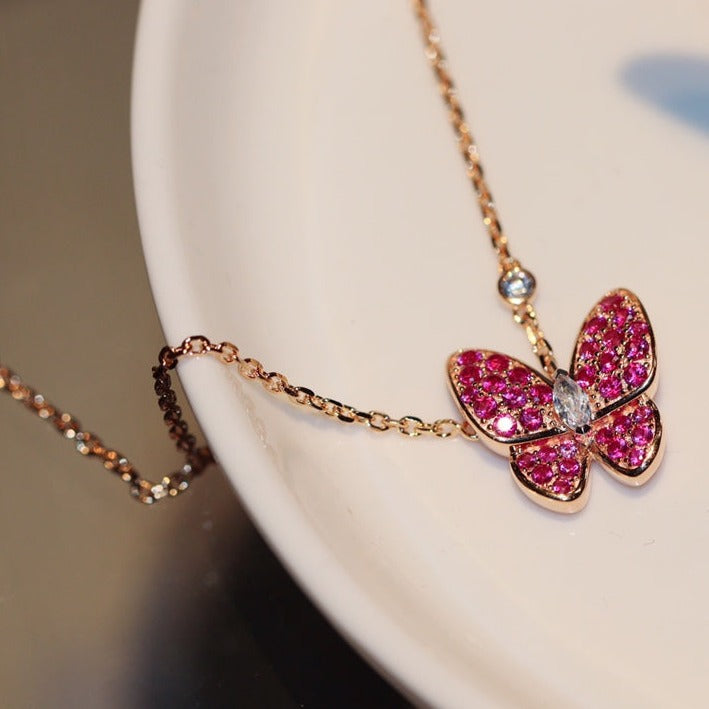 Van Cleef & Arpels BUTTERFLY RUBY DIAMOND ROSE GOLD NECKLACE