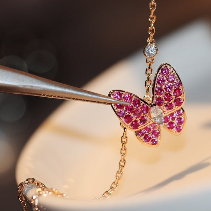 Van Cleef & Arpels BUTTERFLY RUBY DIAMOND ROSE GOLD NECKLACE