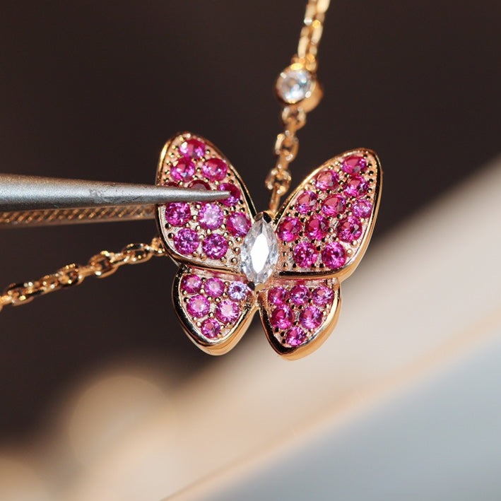 Van Cleef & Arpels BUTTERFLY RUBY DIAMOND ROSE GOLD NECKLACE