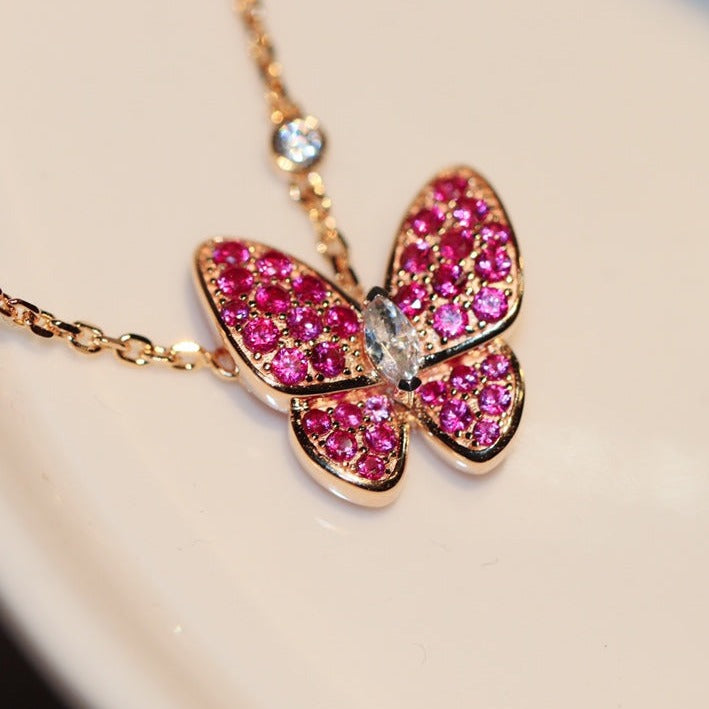 Van Cleef & Arpels BUTTERFLY RUBY DIAMOND ROSE GOLD NECKLACE