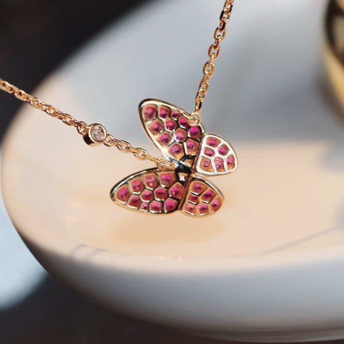 Van Cleef & Arpels BUTTERFLY RUBY DIAMOND ROSE GOLD NECKLACE