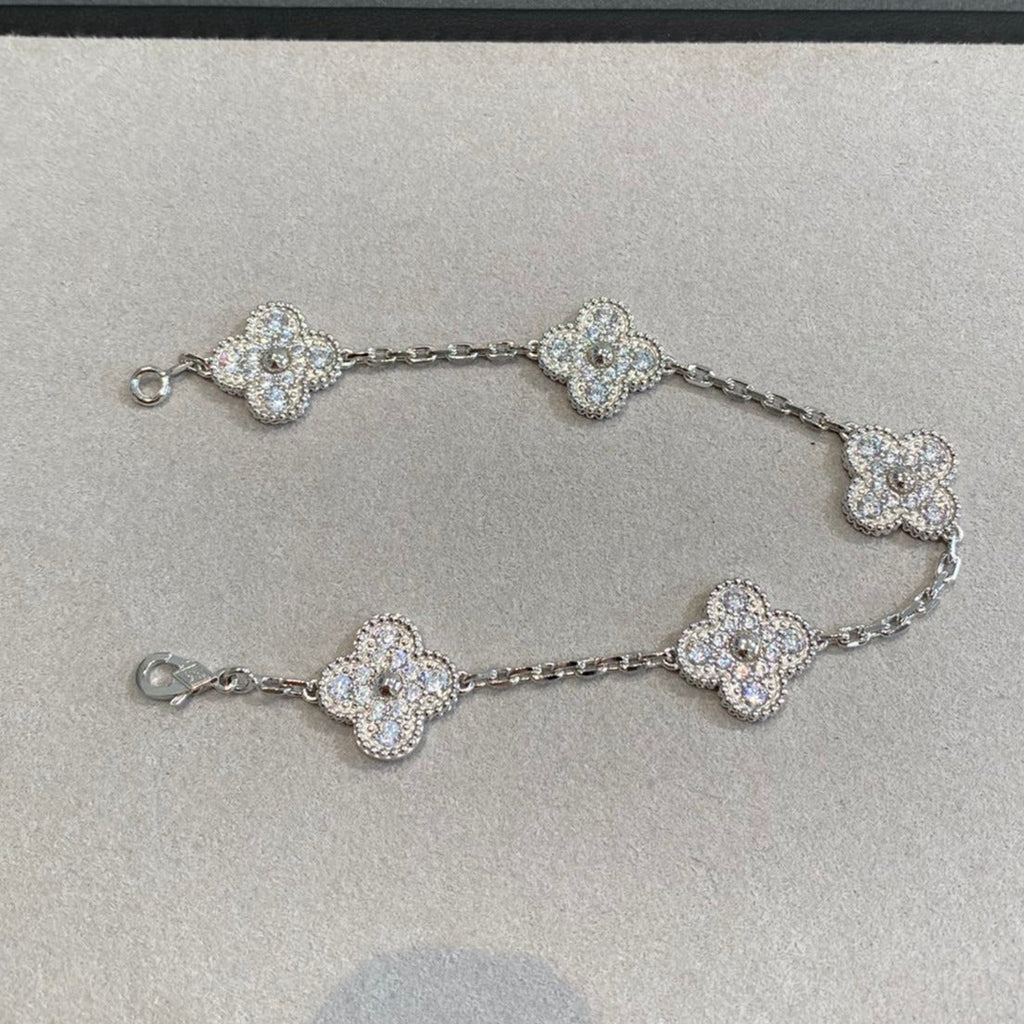 Van Cleef & Arpels CLOVER 5 MOTIFS SILVER DIAMOND BRACELET